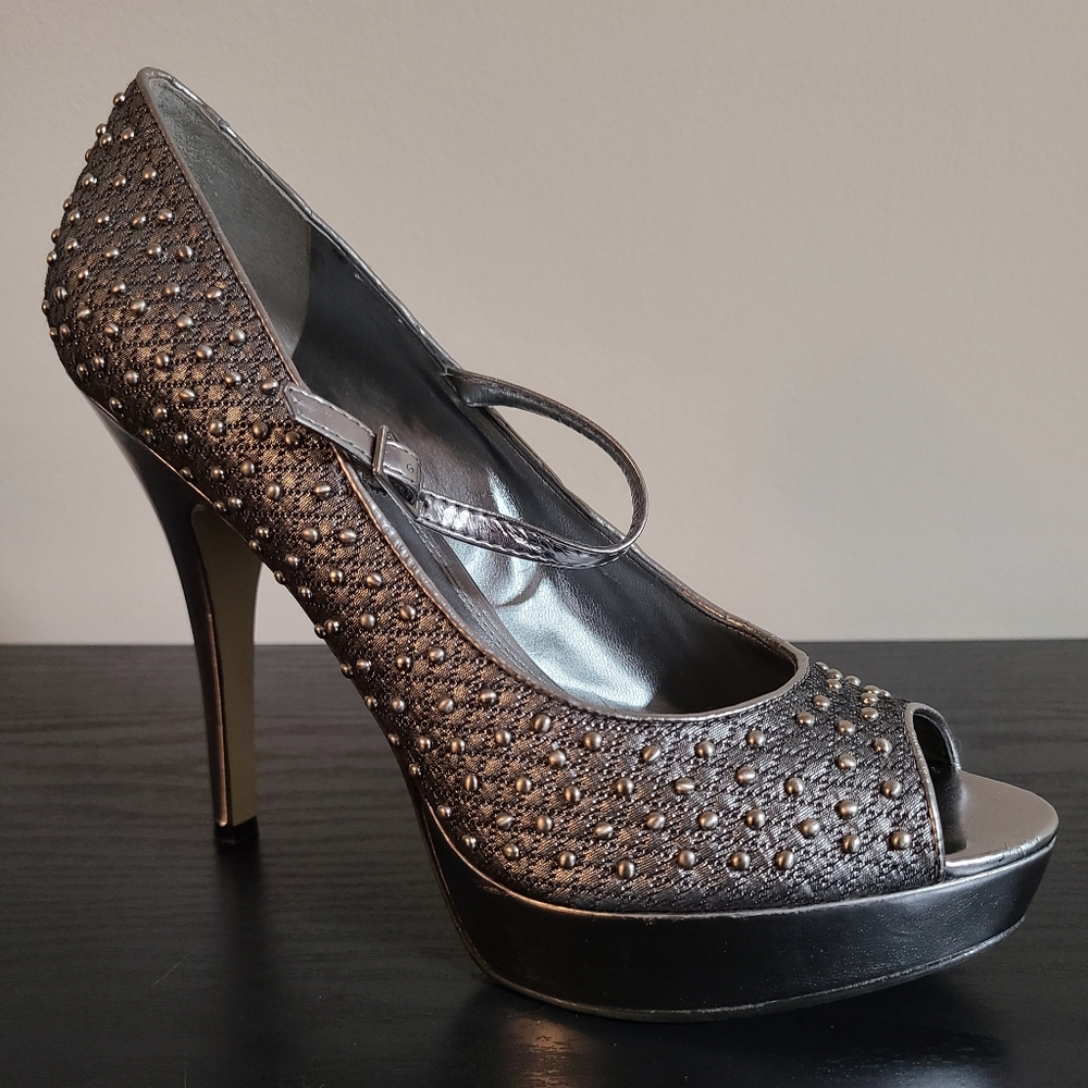 Enzo Angiolini Silver Studded Heels